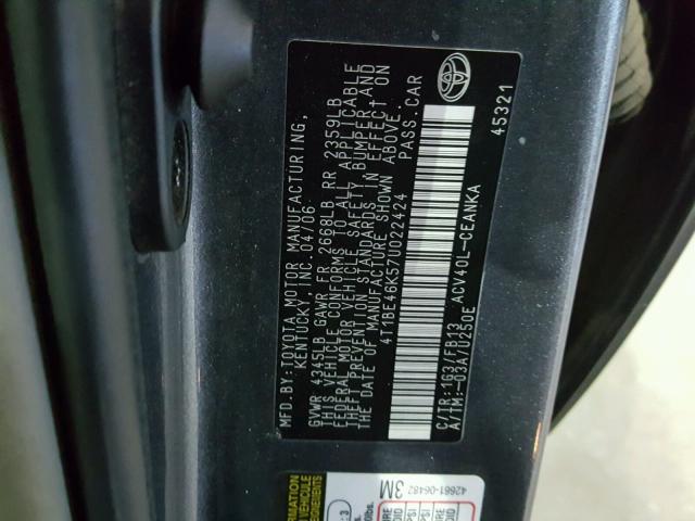 4T1BE46K57U022424 - 2007 TOYOTA CAMRY NEW GRAY photo 10