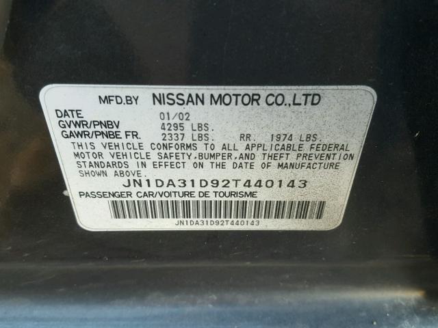 JN1DA31D92T440143 - 2002 NISSAN MAXIMA GLE GREEN photo 10