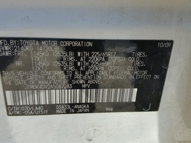 JTMDK4DV2A5087283 - 2010 TOYOTA RAV4 LIMIT WHITE photo 10