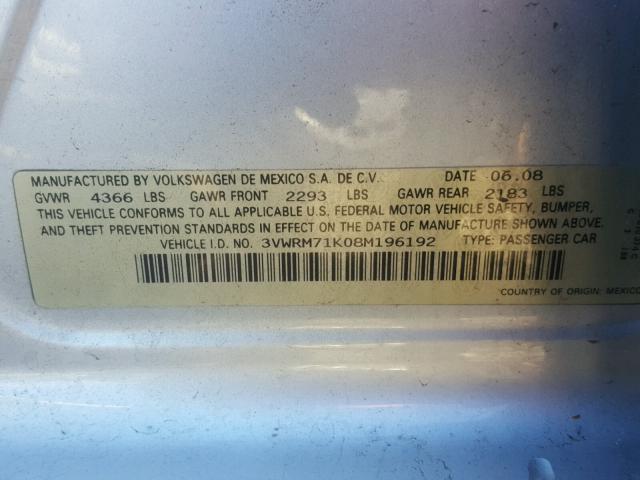 3VWRM71K08M196192 - 2008 VOLKSWAGEN JETTA SE Gümüş foto 10