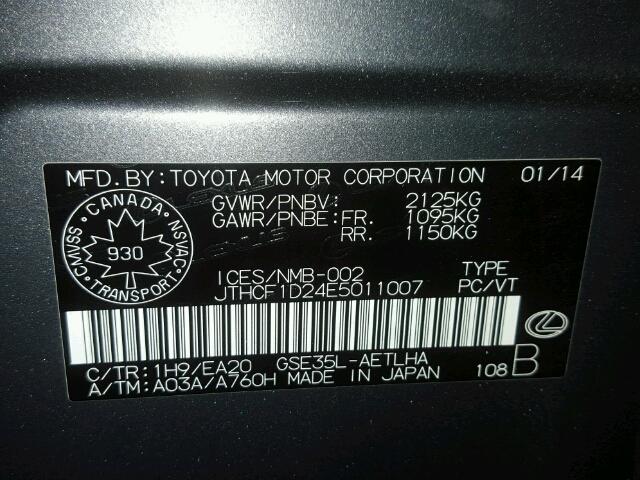 JTHCF1D24E5011007 - 2014 LEXUS IS 250 GRAY photo 10