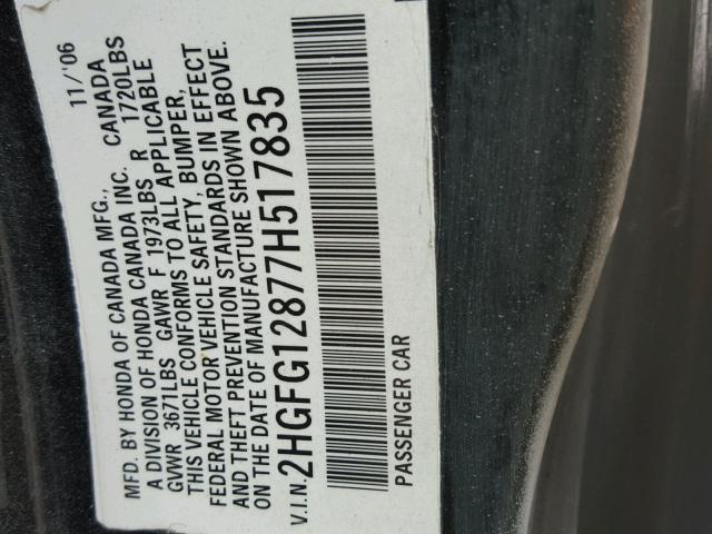 2HGFG12877H517835 - 2007 HONDA CIVIC EX BLACK photo 10