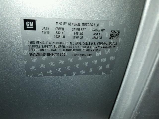 1G1ZB5ST0HF201744 - 2017 CHEVROLET MALIBU LS Gümüş foto 10