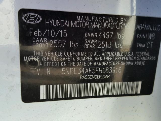 5NPE34AF5FH183916 - 2015 HYUNDAI SONATA SPO WHITE photo 10