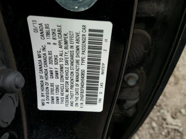 2HGFB2F94DH540850 - 2013 HONDA CIVIC EXL BLACK photo 10