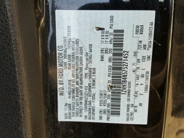 1ZVHT84N575271452 - 2007 FORD MUSTANG BLACK photo 10