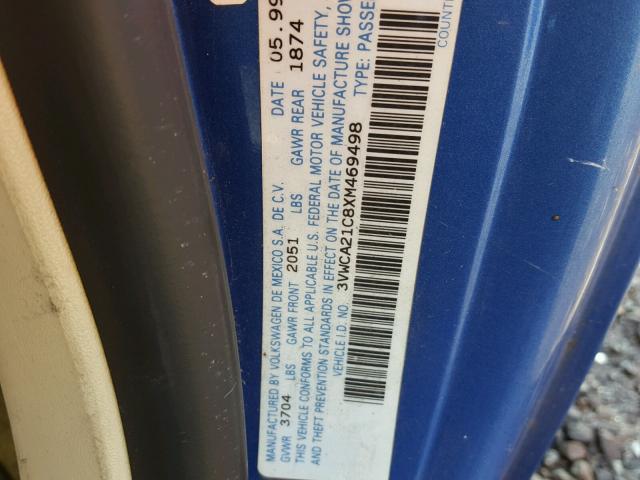 3VWCA21C8XM469498 - 1999 VOLKSWAGEN NEW BEETLE 蓝色 照片 10