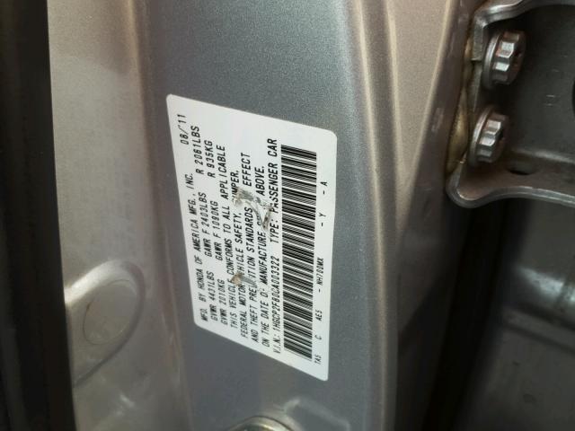 1HGCP2F80CA003322 - 2012 HONDA ACCORD EXL SILVER photo 10