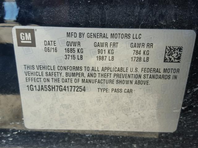 1G1JA5SH7G4177254 - 2016 CHEVROLET SONIC LS 黑色 照片 10