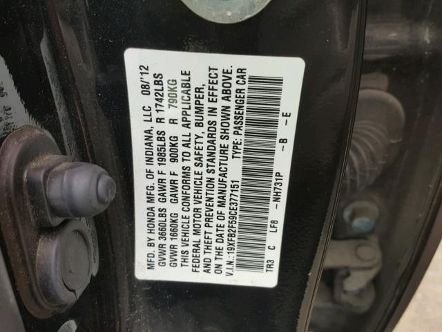 19XFB2F59CE377151 - 2012 HONDA CIVIC LX BLACK photo 10