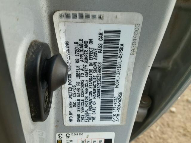 1NXBR32E66Z599203 - 2006 TOYOTA COROLLA CE SILVER photo 10