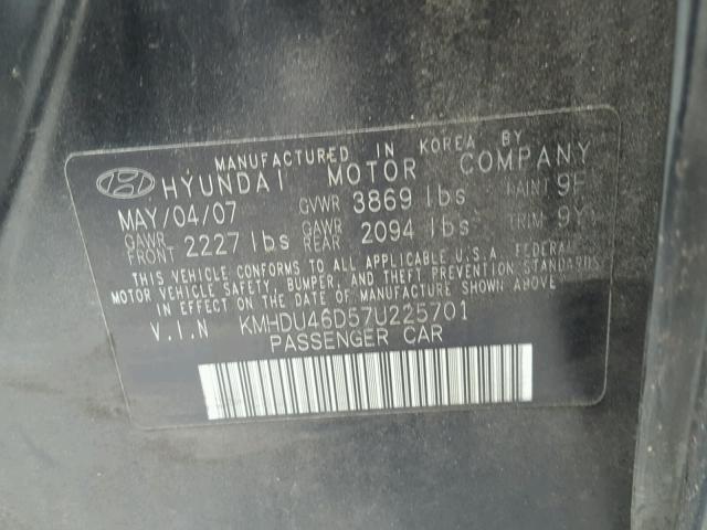 KMHDU46D57U225701 - 2007 HYUNDAI ELANTRA GL BLACK photo 10