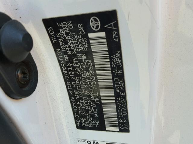 JTKDE177260082634 - 2006 TOYOTA SCION TC 白色 照片 10