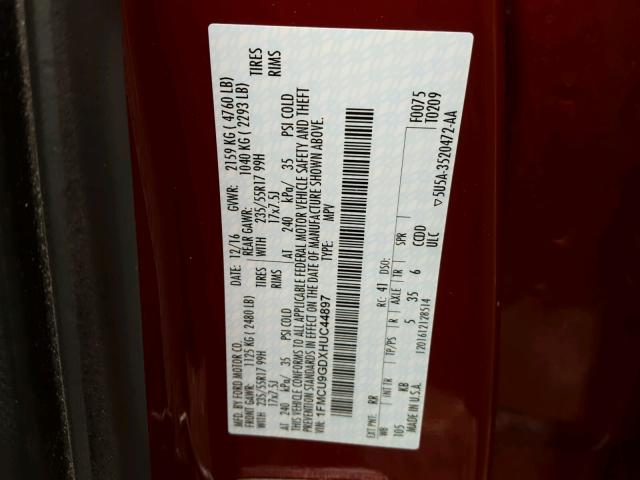 1FMCU9GDXHUC44897 - 2017 FORD ESCAPE SE RED photo 10