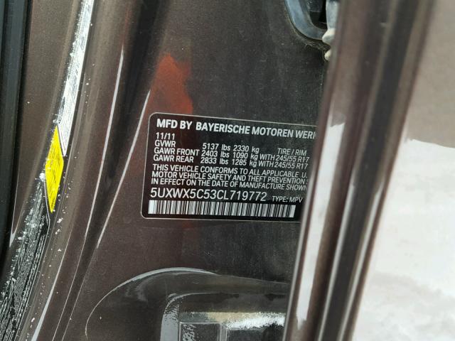 5UXWX5C53CL719772 - 2012 BMW X3 XDRIVE2 GRAY photo 10