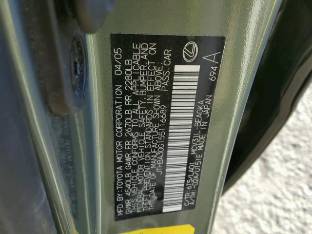 JTHBA30G155116689 - 2005 LEXUS ES 330 GREEN photo 10