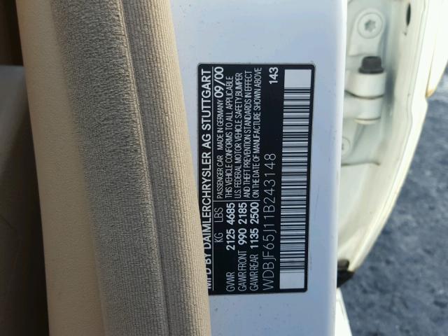 WDBJF65J11B243148 - 2001 MERCEDES-BENZ E 320 WHITE photo 10