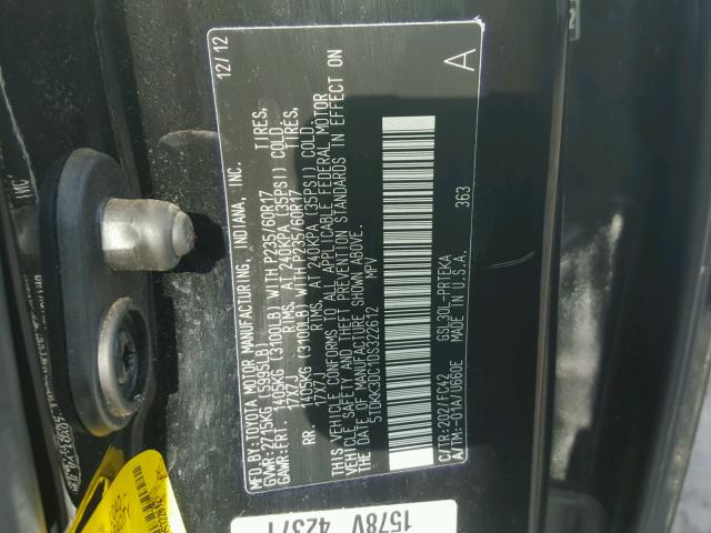 5TDKK3DC1DS322612 - 2013 TOYOTA SIENNA LE BLACK photo 10