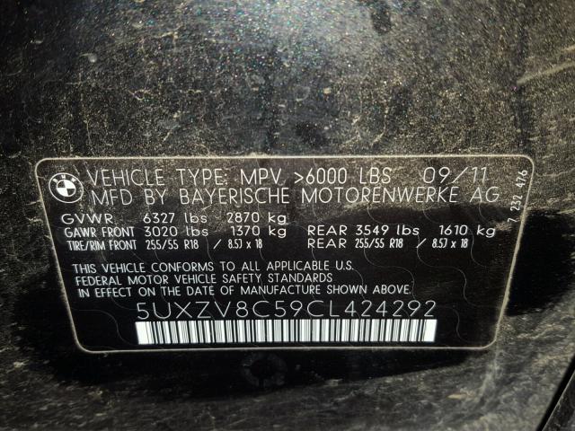 5UXZV8C59CL424292 - 2012 BMW X5 XDRIVE5 BLACK photo 10