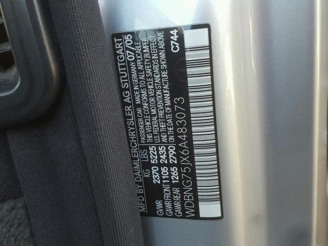 WDBNG75JX6A483073 - 2006 MERCEDES-BENZ S 500 SILVER photo 10