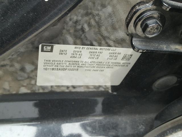 1G11B5SA9DF150315 - 2013 CHEVROLET MALIBU LS GRAY photo 10