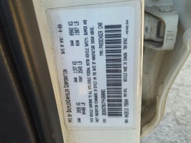 2B3HD76V7YH388081 - 2000 DODGE INTREPID R WHITE photo 10