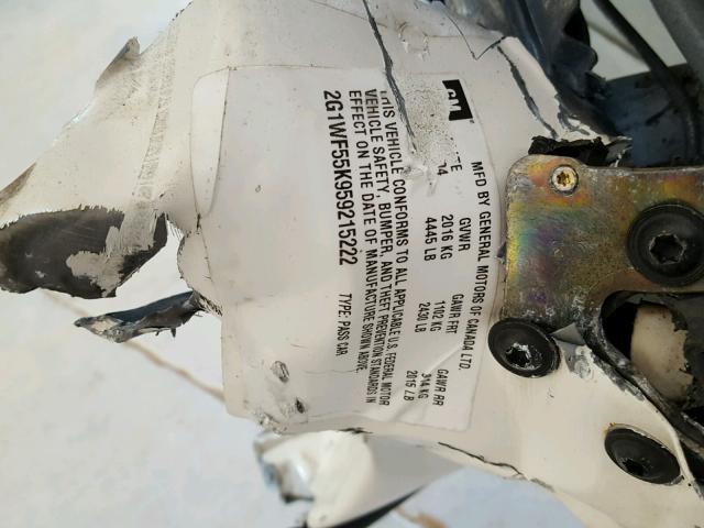 2G1WF55K959215222 - 2005 CHEVROLET IMPALA WHITE photo 10