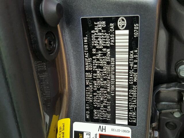 4T1BK1EB8FU164838 - 2015 TOYOTA AVALON XLE GRAY photo 10