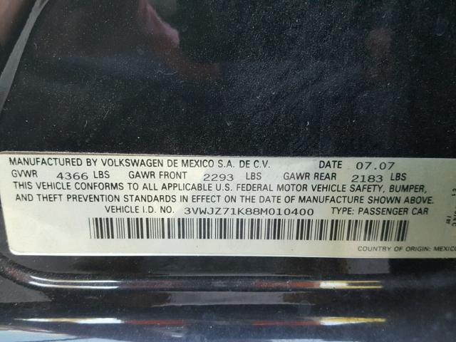 3VWJZ71K88M010400 - 2008 VOLKSWAGEN JETTA S 黑色 照片 10