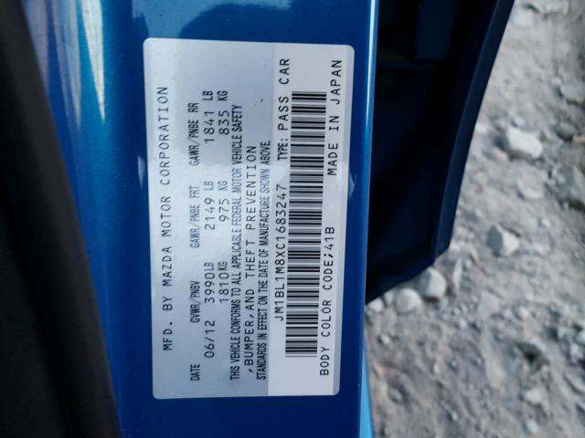 JM1BL1M8XC1683247 - 2012 MAZDA 3 I BLUE photo 10