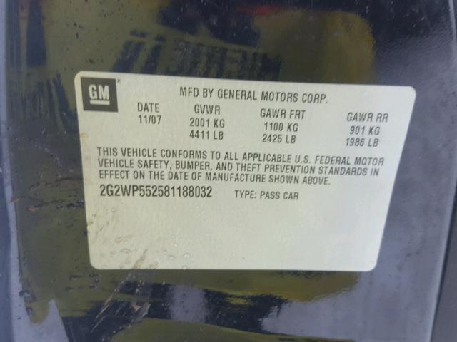 2G2WP552581188032 - 2008 PONTIAC GRAND PRIX BLACK photo 10