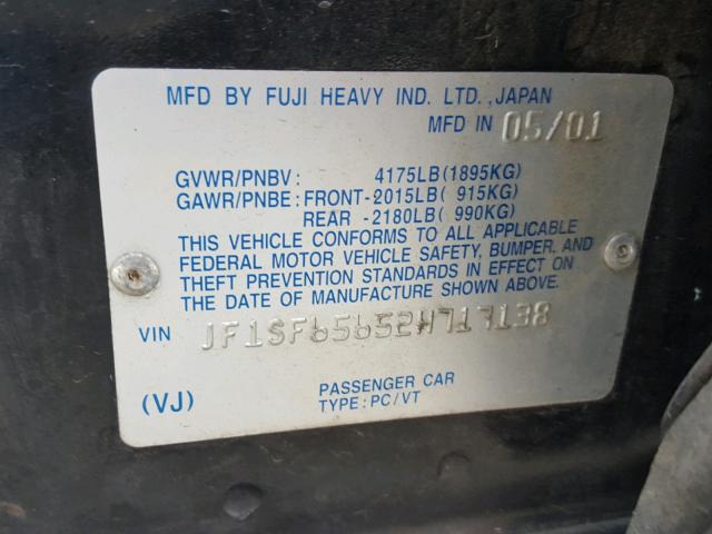 JF1SF65652H717138 - 2002 SUBARU FORESTER S 黑色 照片 10