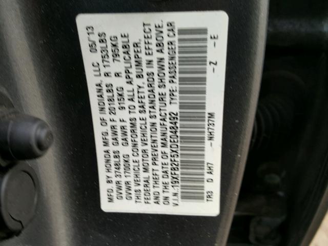 19XFB2F5XDE048492 - 2013 HONDA CIVIC LX GRAY photo 10