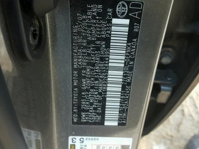 2T1BR32E57C844995 - 2007 TOYOTA COROLLA CE GRAY photo 10