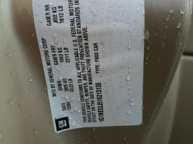 1G1NE52J516213138 - 2001 CHEVROLET MALIBU LS 棕色 照片 10