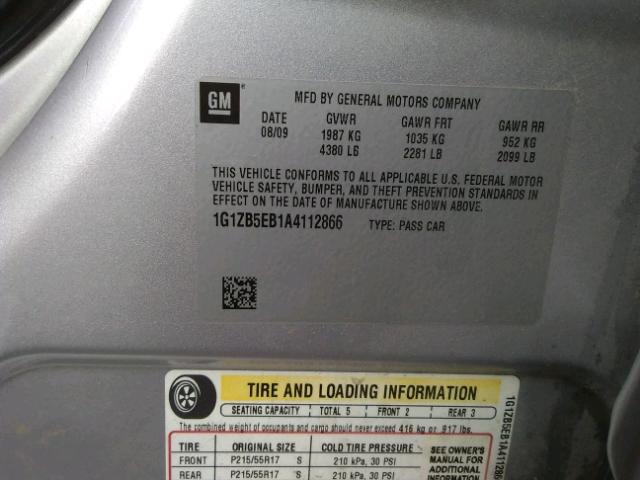 1G1ZB5EB1A4112866 - 2010 CHEVROLET MALIBU LS SILVER photo 10