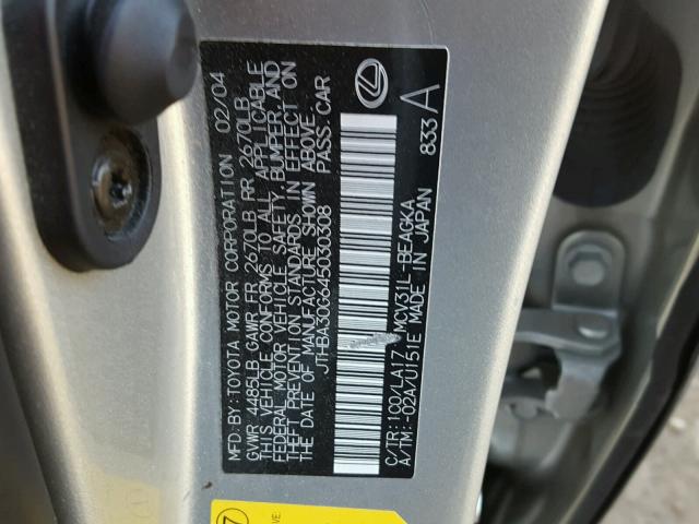 JTHBA30G645030308 - 2004 LEXUS ES 330 SILVER photo 10