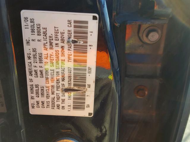 1HGCM56187A061407 - 2007 HONDA ACCORD VAL BLUE photo 10