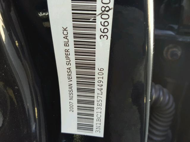 3N1BC13E57L449106 - 2007 NISSAN VERSA S BLACK photo 10