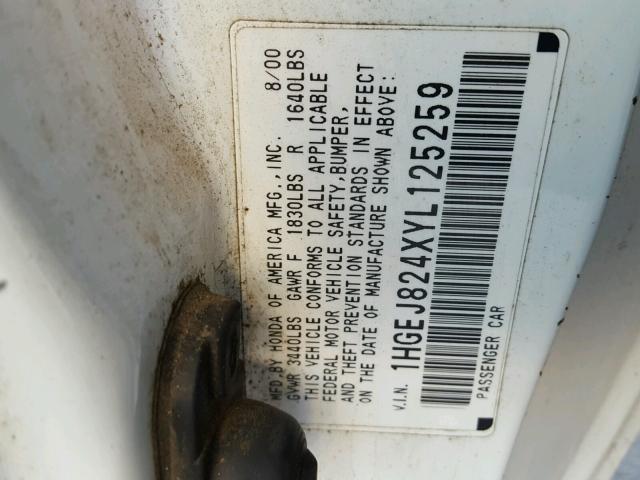 1HGEJ824XYL125259 - 2000 HONDA CIVIC EX 白色 照片 10