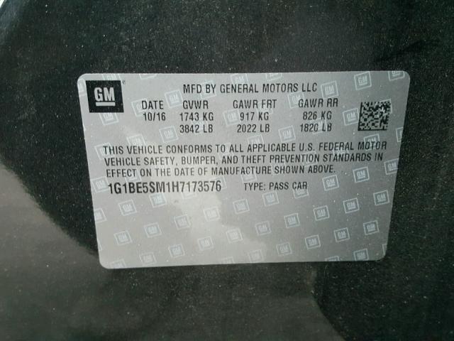 1G1BE5SM1H7173576 - 2017 CHEVROLET CRUZE LT CHARCOAL photo 10