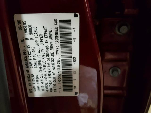 1HGCM56706A162850 - 2006 HONDA ACCORD EX RED photo 10