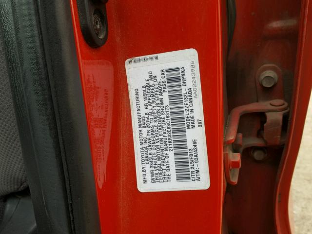 2T1KR32E63C163173 - 2003 TOYOTA COROLLA MA RED photo 10