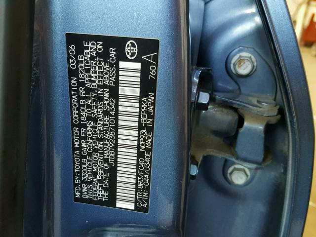 JTDBT923871014342 - 2007 TOYOTA YARIS BLUE photo 10