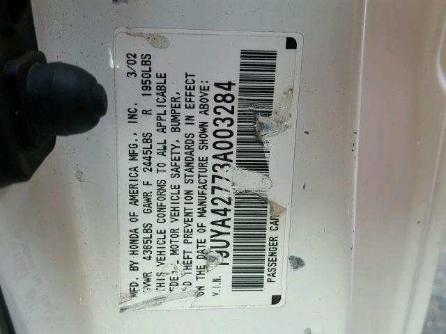 19UYA42773A003284 - 2003 ACURA 3.2CL TYPE WHITE photo 10