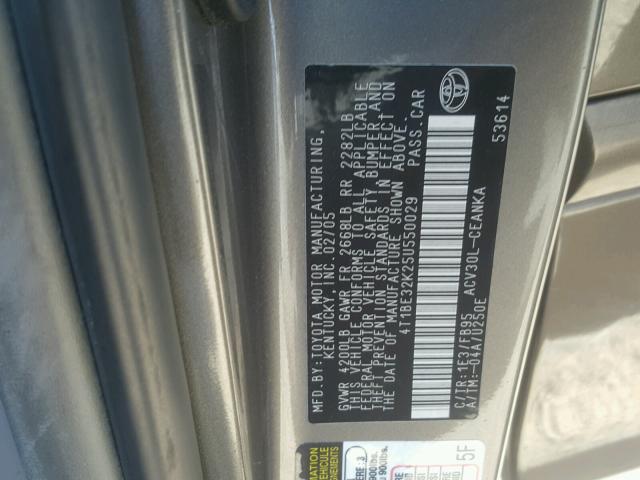 4T1BE32K25U550029 - 2005 TOYOTA CAMRY LE CHARCOAL photo 10