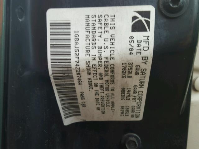 1G8AJ52F74Z207464 - 2004 SATURN ION LEVEL 绿色 照片 10