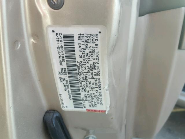 JT2BG22K2V0091755 - 1997 TOYOTA CAMRY LE TAN photo 10