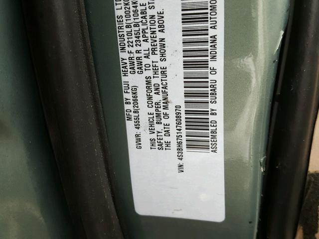 4S3BH675147608970 - 2004 SUBARU LEGACY OUT GREEN photo 10