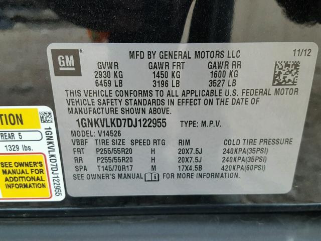 1GNKVLKD7DJ122955 - 2013 CHEVROLET TRAVERSE L BLACK photo 10